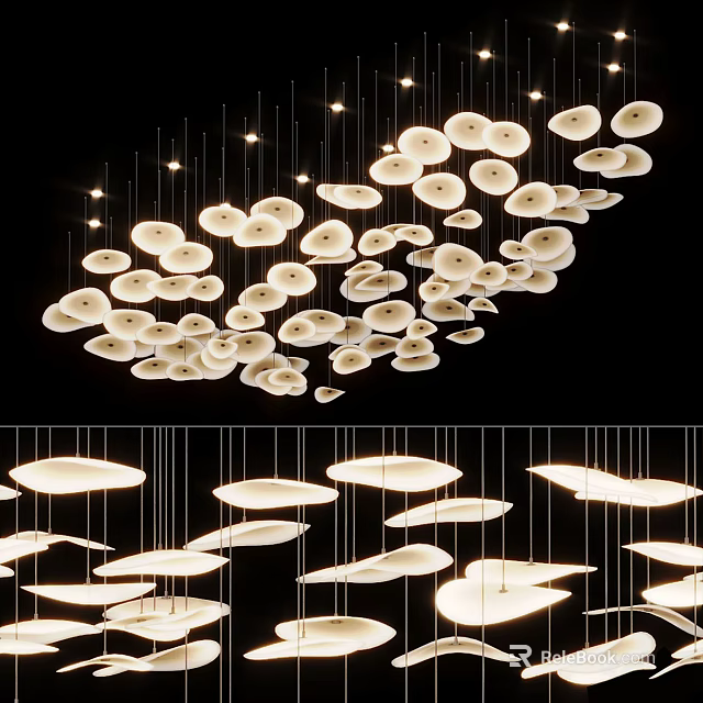Modern Stylish Hanging Chandelier With Multiple Circular Disc Lights For Interior Decor 3d model 