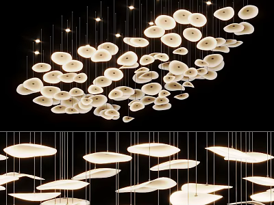 Modern Stylish Hanging Chandelier With Multiple Circular Disc Lights For Interior Decor 3d model