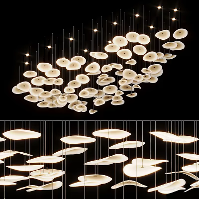 Modern Stylish Hanging Chandelier With Multiple Circular Disc Lights For Interior Decor 3d model