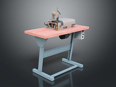 Professional Industrial Sewing Machine On Pink Tabletop With Blue Stand Workbench 3d model