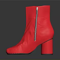 Red Satin Block Heel Ankle Boots With Side Zipper Design