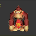 Cheerful Red Cartoon Gorilla Character With DK Logo And Shiny Paws