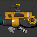 Yellow Mechanical Combat Weapon With Blue Wheels Red Light Top Equipment And Bottom Clamp