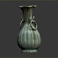 Elegant Green Ceramic Vase With Double Ring Handles For Home Furniture Decor