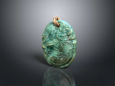 Green Carved Pendant With Intricate Design And Gold Ring For Accessories 3d model