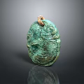 Green Carved Pendant With Intricate Design And Gold Ring For Accessories