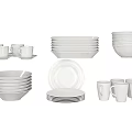 White Dinnerware Set Including Plates Bowls and Cups for Home Dining 3d model