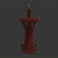 Vintage Red Rusted Manual Water Pump As Industrial Equipment With Cast Iron Structure