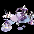 Festive Christmas Decoration Scene With Purple Carousel Arched Structures And Deer Ornament 3d model