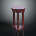 Vintage Round Red Wooden Dining Table With Column Legs And Ornate Base