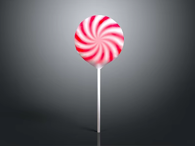 Colorful Red And White Spiral Lollipop On White Stick With Gray Gradient Background 3d model