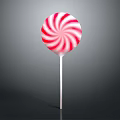 Colorful Red And White Spiral Lollipop On White Stick With Gray Gradient Background