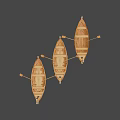 Two Handcrafted Wooden Boats With Oars And Detailed Wooden Supports