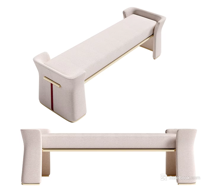 Modern Upholstered Bench With Beige Seat And Metal Frame Interior Design 3d model 