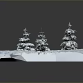 Three Small Pine Trees Growing On Snowy Ground In Winter Setting 3d model