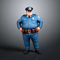 Man as Police Officer in Blue Uniform With Police Hat Standing With Hands On Hips