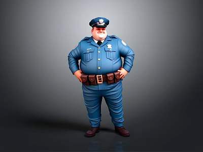 Man as Police Officer in Blue Uniform With Police Hat Standing With Hands On Hips 3d model