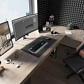 Modern Home Office With Long Desk Dual Monitors And Gaming Chair