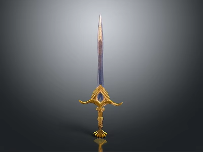 Ornate Decorative Sword With Golden Phoenix Hilt And Vibrant Blue Blade 3d model