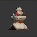 Santa Claus In Red Hat Sitting On Snow Covered Chimney Roof