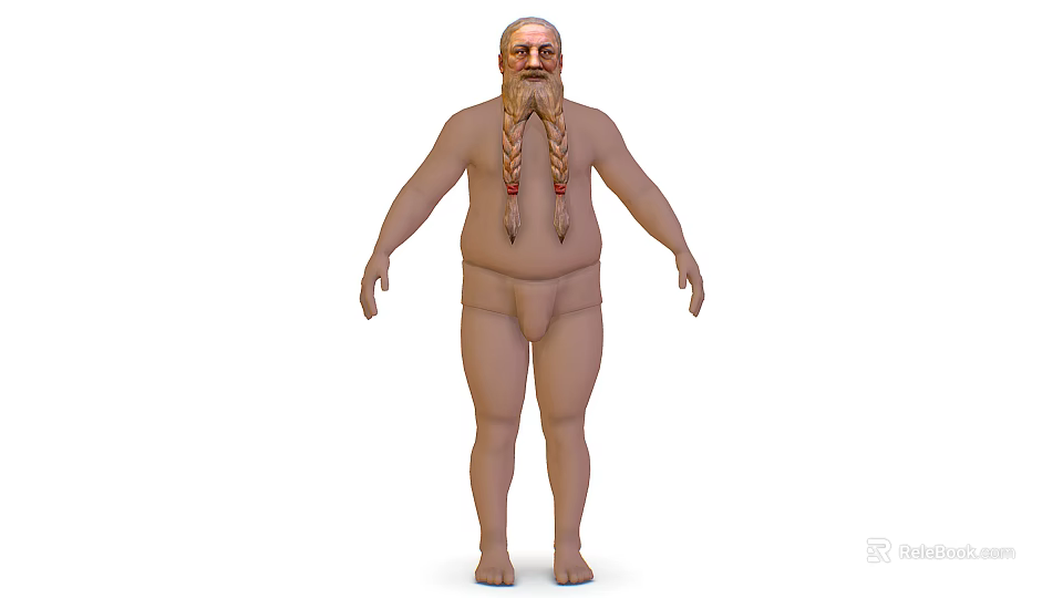 3D Human Character Model With Braided Beard And Minimal Clothing Design 3d model 