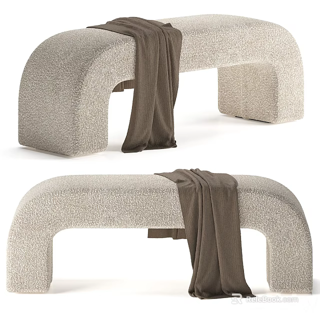 Modern Textured Beige Sofa Bench With Curved Design And Brown Cloth Draped 3d model 