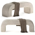 Modern Textured Beige Sofa Bench With Curved Design And Brown Cloth Draped