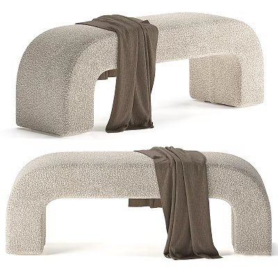 Modern Textured Beige Sofa Bench With Curved Design And Brown Cloth Draped 3d model