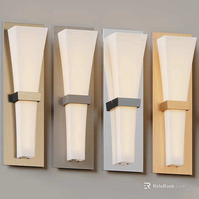 Stylish Four Wall Light Designs With Metal Wood Bases And White Lampshades 3d model 