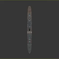 Large Gray Warship With Multiple Decks Turrets And Greenish Brown Bottom