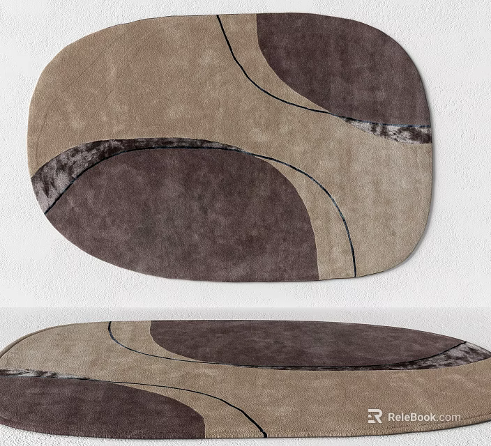Modern Square Rug With Abstract Curved Patterns In Brown Tones For Living Room Decor 3d model 