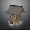 Traditional Wooden Pavilion Model With Tile Roof Wooden Structure And White Pedestal