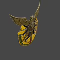 Ornate Metallic Shield With Golden Eagle Wings Lion Head Center And Yellow Star Pattern
