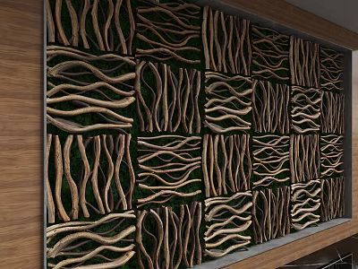 Decorative Background Wall With Wavy Wooden Patterns And Square Arrangement Design 3d model