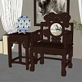 Classic Chinese Wooden Leisure Chair With Intricate Carvings And Side Table