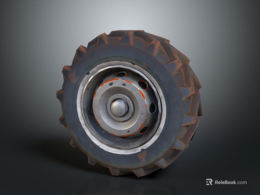 Heavy Duty Rubber Tire With Deep Tread Pattern And Metal Wheel Rim Structure Design 3d model 