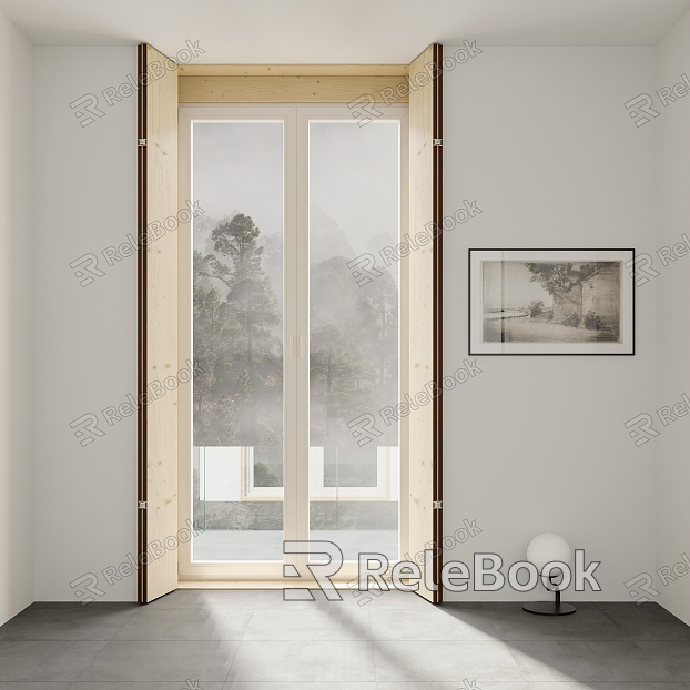 Glass Door Double Door Balcony Door Folding Door Wooden Door Table Lamp Decorative Picture Frame model