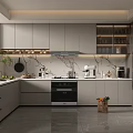 Modern Kitchen Interior Design With Grey Cabinets Marble Countertop Window Plant And Appliances