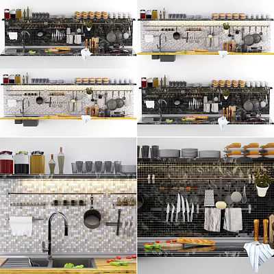 Elegant Organized Kitchen Cookware Display With Hanging Pots And Storage Shelves 3d model Elegant Organized Kitchen Cookware Display With Hanging Pots And Storage Shelves 3d model