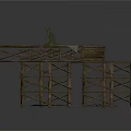 Rustic Wooden Building Structure With Support Beams And Small Plant On Platform 3d model