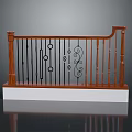 Scenic Outdoor Landscape Featuring Wooden Handrail Black Metal Balusters Decorative Scrolls And White Base