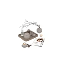 Elegant White Tea Set with Wooden Tray Decorative Vase Candle and Magazine