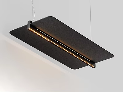 Sleek Black Modern Pendant Light With Long Rectangular Flat Panel And LED Strip 3d model