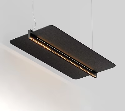 Sleek Black Modern Pendant Light With Long Rectangular Flat Panel And LED Strip 3d model