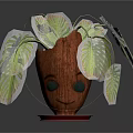 Indoor Wooden Planter With Green Monstera Leaves And Decorative Tray
