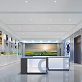 Ecological Agriculture Exhibition Hall With Circular Blue Logo Screen Displays And Wheat Ear Decoration