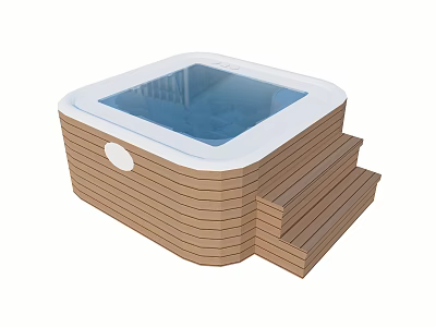 Courtyard Garden Wooden Square Tub With Steps And Clear Water Surface 3d model