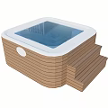 Courtyard Garden Wooden Square Tub With Steps And Clear Water Surface