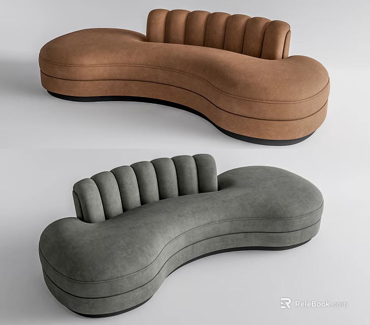 Modern Curved Sectional Sofa in Brown and Gray Upholstered Comfortable Design 3d model 