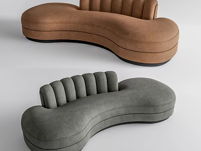 Modern Curved Sectional Sofa in Brown and Gray Upholstered Comfortable Design 3d model